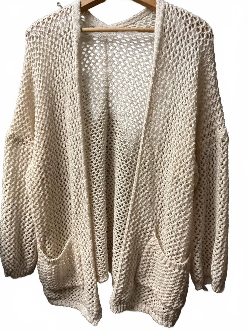 Open Knit Cream Cardigan with Pockets XL